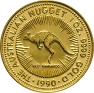 Moneda Nugget Australiano do Oro de 1 oz 1990