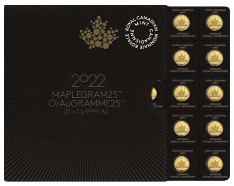 Paquete MapleGram 25 g de Oro 2022