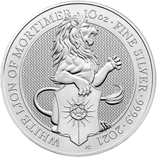 Moneda Bestias de la Reina El León Blanco de Mortimer de Plata de 10 oz