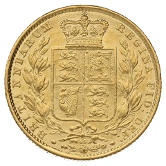 Moneda Soberano de Oro 1864 Victoria Joven con Reverso Escudado (L)