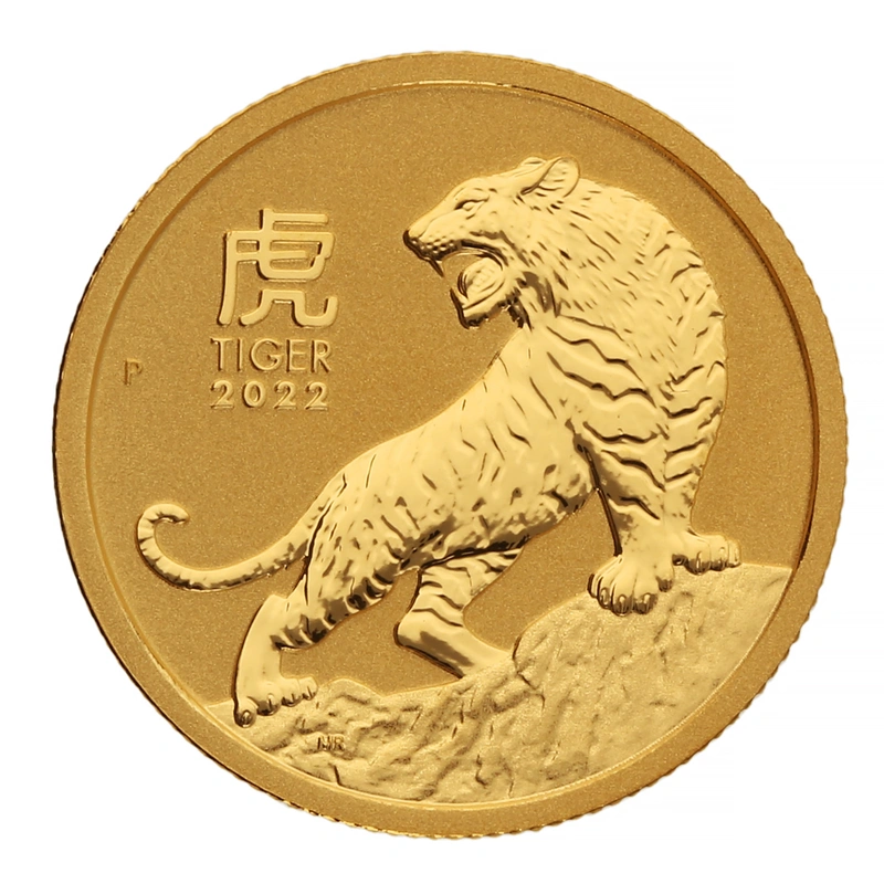 Moneda Perth Mint Calendario Lunar de Oro de 1/10 oz Año del Tigre 2022