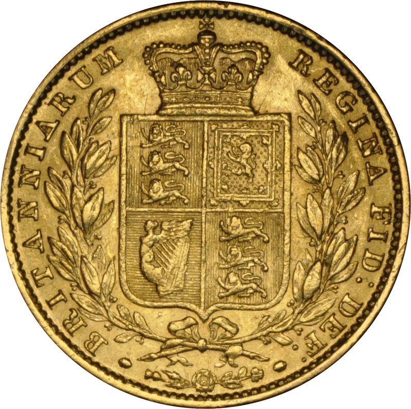 Moneda Soberano de Oro 1856 Victoria Joven con Reverso Escudado (L)
