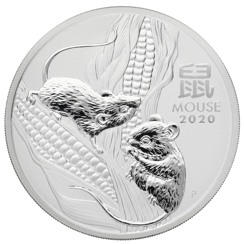 Moneda Perth Mint Calendario Lunar de Plata de 2 oz 2020 Año del Ratón