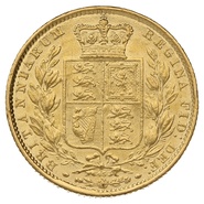 Soberano de Oro 1864 - Victoria Joven con Reverso Escudado (L)
