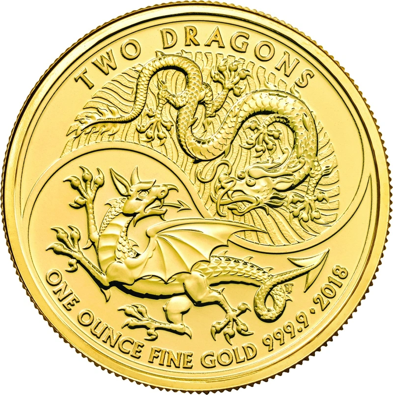 Moneda Dos Dragones de Oro de 1 oz 2018