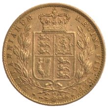 Moneda Soberano de Oro Victoria Joven con Reverso Escudado