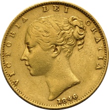Soberano de Oro 1846 - Victoria Joven con Reverso Escudado (L)