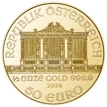 Moneda Filarmónica Viena de Oro de 1/2 oz 2024