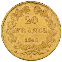 Moneda de 20 Francos Franceses 1840 - Luis Felipe I cabeza laureada
