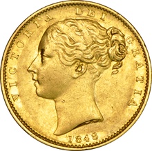 Soberano de Oro 1848 - Victoria Joven con Reverso Escudado (L)
