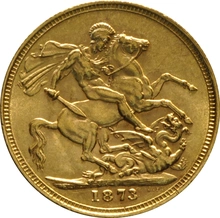 Moneda Soberano de Oro 1873 Victoria Joven (M)