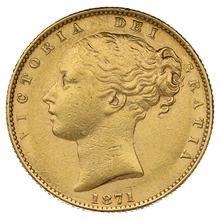 Moneda Soberano de Oro 1871 Victoria Joven con Reverso Escudado (S)