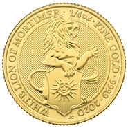 Moneda Bestias de la Reina El León Blanco de Mortimer de Oro de 1/4 oz 2020