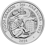 Moneda Bestias de Tudor Dragón de Plata de 2 oz 2024