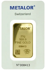 Lingote de Oro de 20 g Metalor