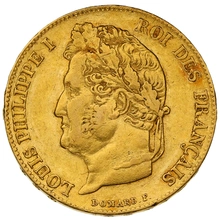 Moneda de 20 Francos Franceses 1839 - Luis Felipe I cabeza laureada
