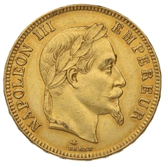 Moneda 100 Francos Franceses de Oro Napoleón III Cabeza Laureada