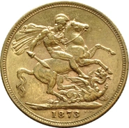 Moneda Soberano de Oro 1873 Victoria Joven (S)