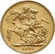 Moneda Soberano de Oro 1875 Victoria Joven (S)