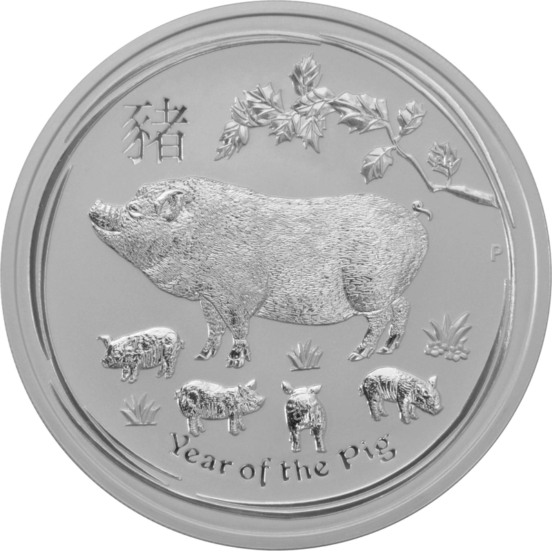 Moneda Perth Mint Calendario Lunar de Plata de 5 oz 2019 Año del Cerdo