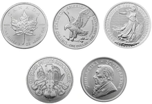 Juego de monedas de Plata de 1 oz 2024: Britannia, Krugerrand, Filarmónica, Águila, Maple Leaf