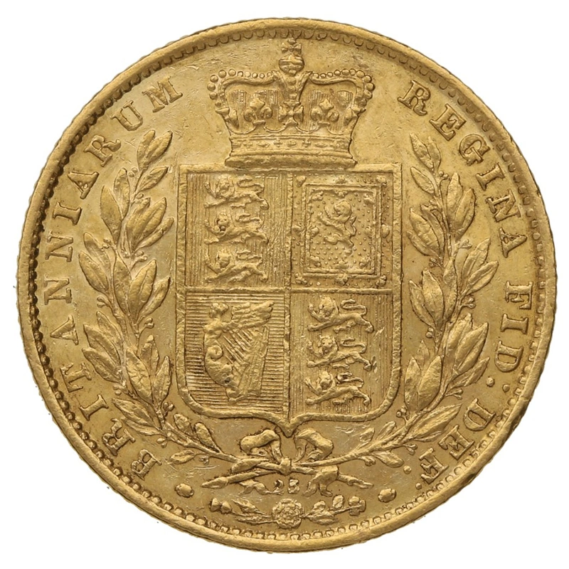 Moneda Soberano de Oro 1868 Victoria Joven con Reverso Escudado (L)