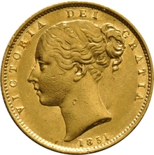 Moneda Soberano de Oro 1851 Victoria Joven con Reverso Escudado (L)