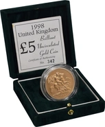 Moneda Soberano Quíntuplo de Oro 1998 en Caja Original - Flor de Cuño Sin Circular