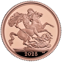 Proof San Jorge y el Dragón Moneda Soberana de Oro en Caja 2025