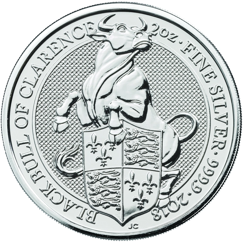 Moneda Bestias de la Reina El Toro Negro de Clarence de Plata de 2 oz