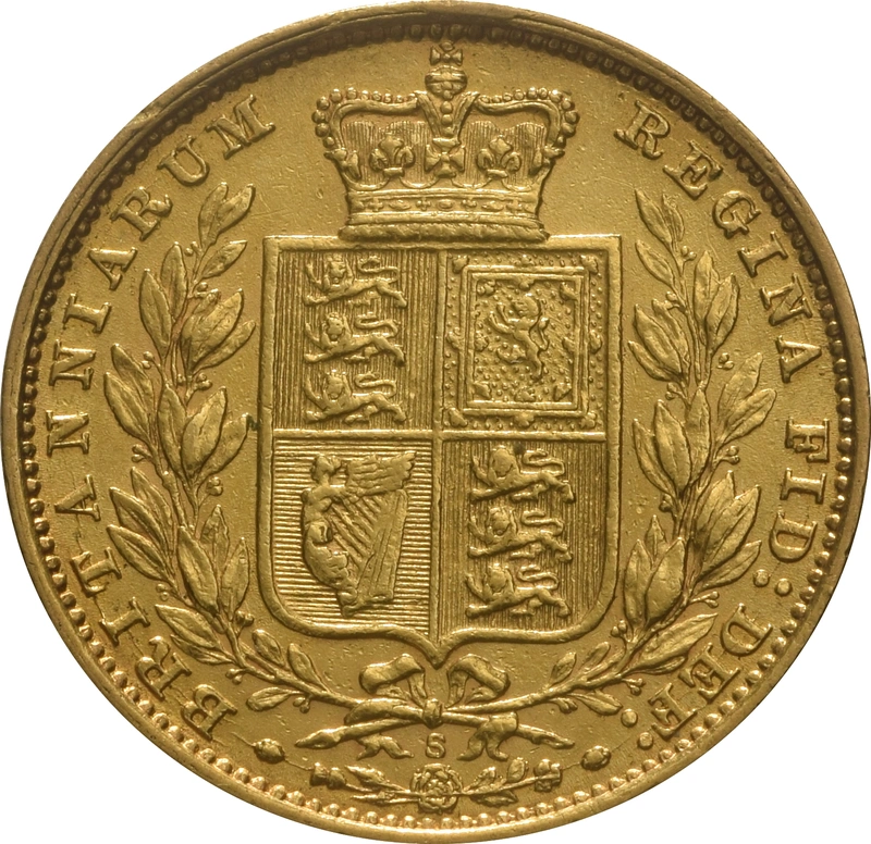 Moneda Soberano de Oro 1883 Victoria Joven con Reverso Escudado (S)