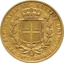 20 Liras Sardas - Carlos Alberto 1834