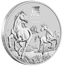 Moneda Perth Mint Calendario Lunar de Plata de 2 oz 2026 Año del Caballo