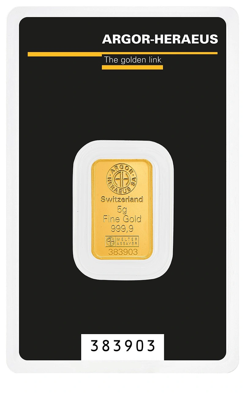 Lingote de Oro de 5 g Argor-Heraeus