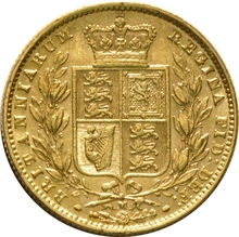 Moneda Soberano de Oro 1874 Victoria Joven con Reverso Escudado (M)