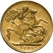 Moneda Soberano de Oro 1894 Victoria Velada (L)