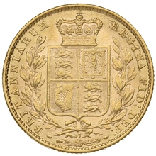 Moneda Soberano de Oro 1872 Victoria Joven con Reverso Escudado (L)