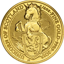 Moneda Bestias de la Reina El Unicornio de Escocia de Oro de 1/4 oz