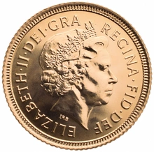 Moneda Medio Soberano de Oro Isabel II Cuarto Retrato