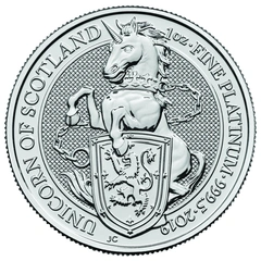 Moneda Bestias de la Reina El Unicornio de Escocia de Platino de 1 oz