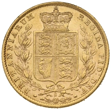 Moneda Soberano de Oro 1873 Victoria Joven con Reverso Escudado (S)