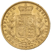 Soberano de Oro 1866 - Victoria Joven con Reverso Escudado (L)
