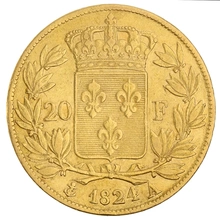Moneda Oro 20 Francos Franceses - Luis XVIII Sin Corona