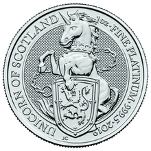 Moneda Bestias de la Reina El Unicornio de Escocia de Platino de 1 oz