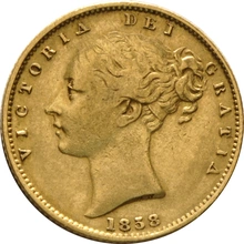 Moneda Soberano de Oro 1858 Victoria Joven con Reverso Escudado (L)