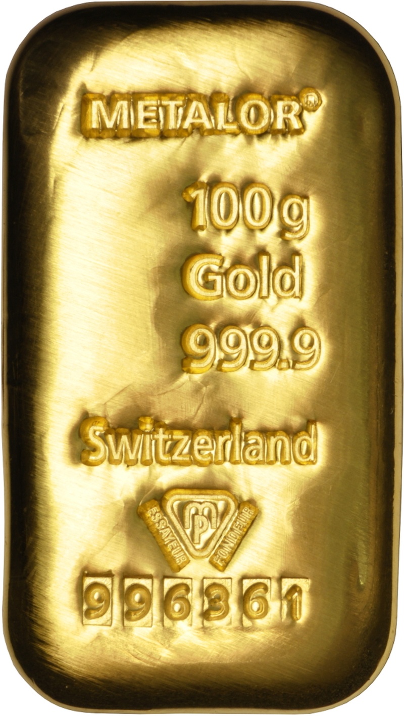 Lingote Fundido Metalor de 100g de Oro