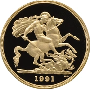 Moneda Soberano Quintuplo de Oro Prueba 1991