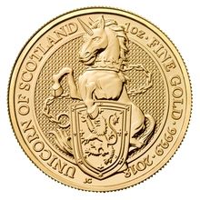 Moneda Bestias de la Reina El Unicornio de Escocia de Oro de 1 oz