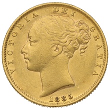 Soberano de Oro 1885 - Victoria Joven con Reverso Escudado (S)