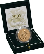 Moneda Soberano Quíntuplo de Oro 2005 en Caja Original - Flor de Cuño Sin Circular